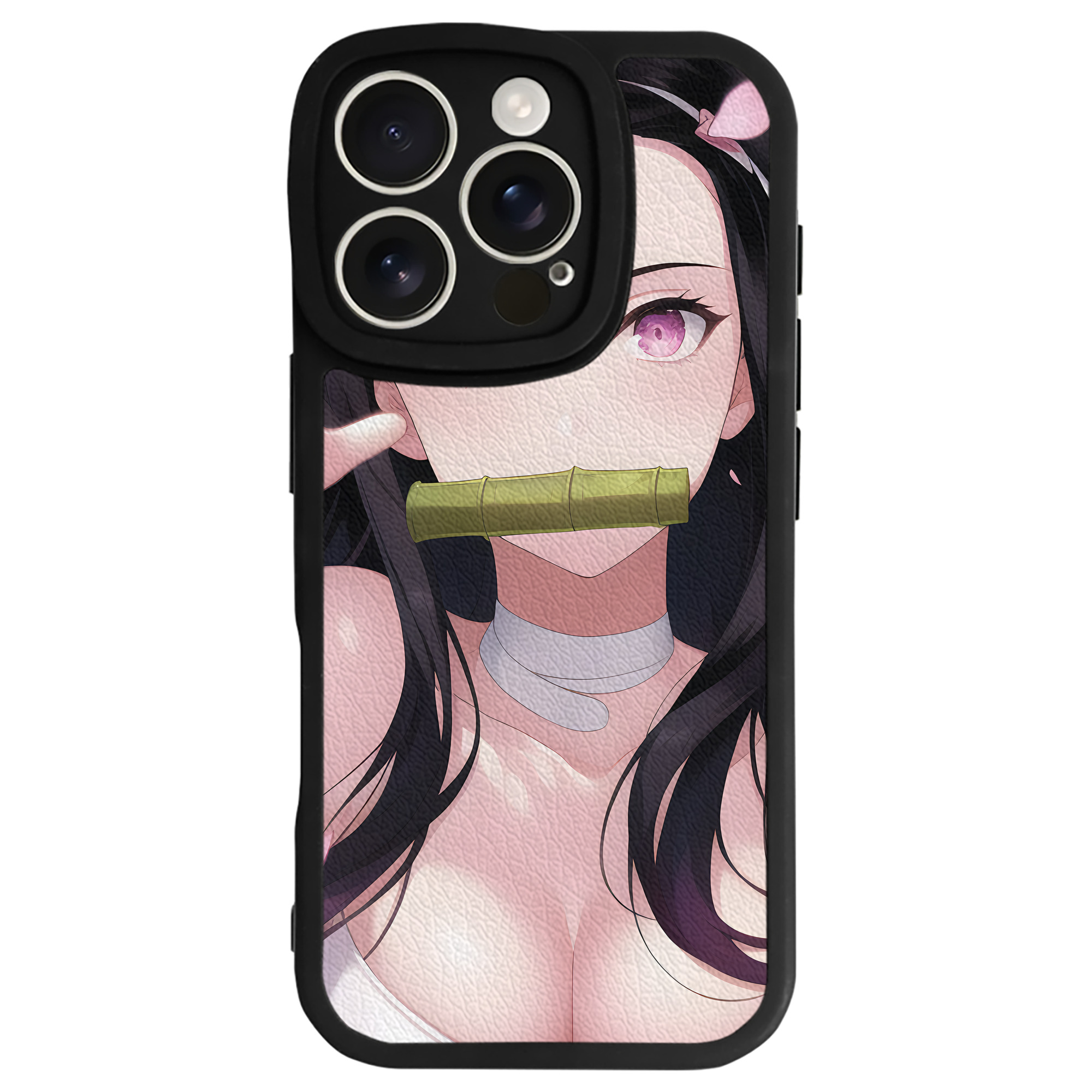 （画像用） 鬼滅の刃（きめつのやいば）竈門 禰󠄀豆子／かまど ねずこ Kamado Nezuko 【iPhone 16シリーズ対応】シリコンスマホケース（レザー調） 材質：シリコン